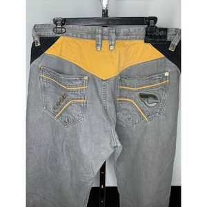 VINTAGE COOGI Australia Denim Jeans Mens 42x35 Embroidered Pockets Grey Yellow